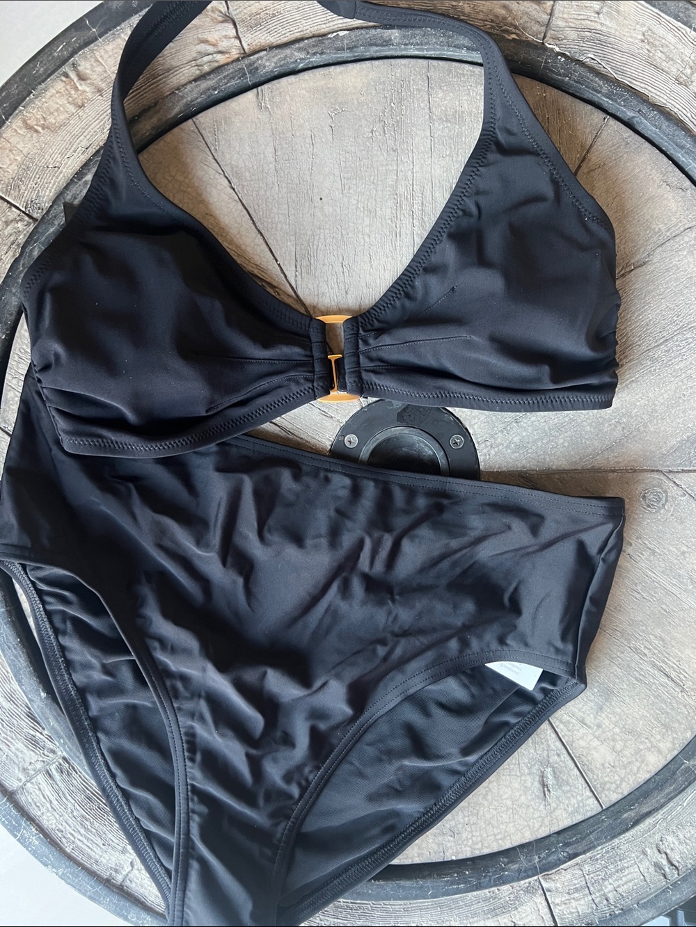 Lands' End Black Two-Piece Bikini with Center Bar Detail B25